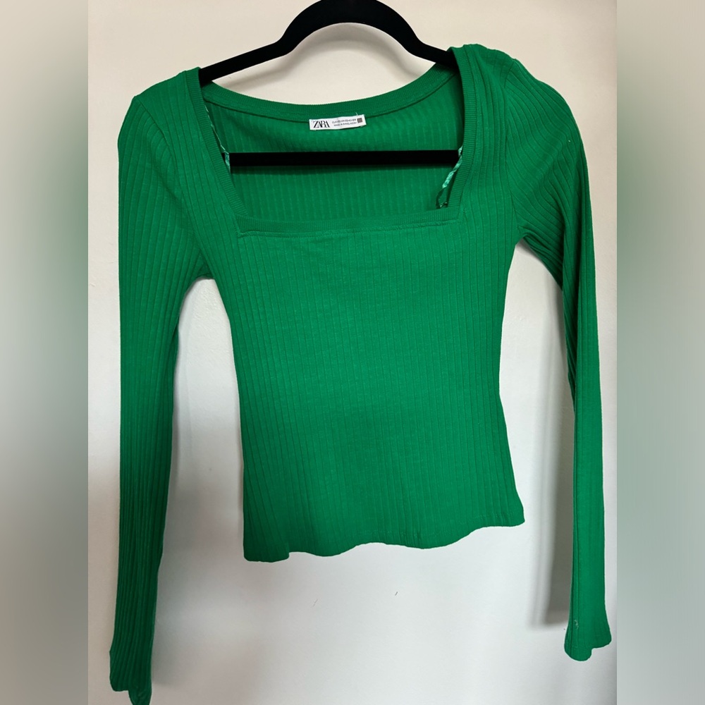 Zara green square neck top